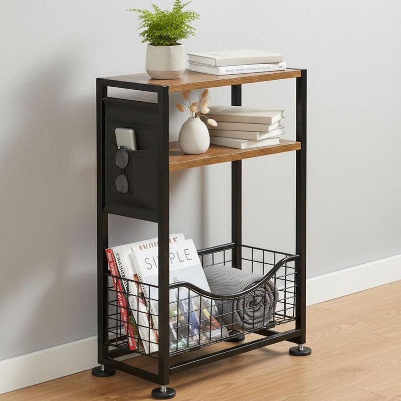 ZEXVIDA Skinny Side Table with Storage, 3 Tier Slim Side Tables for Small Spaces, Skinny End Table Narrow Bedside Table Narrow Side Table for Living Room, Bedroom - Image 1