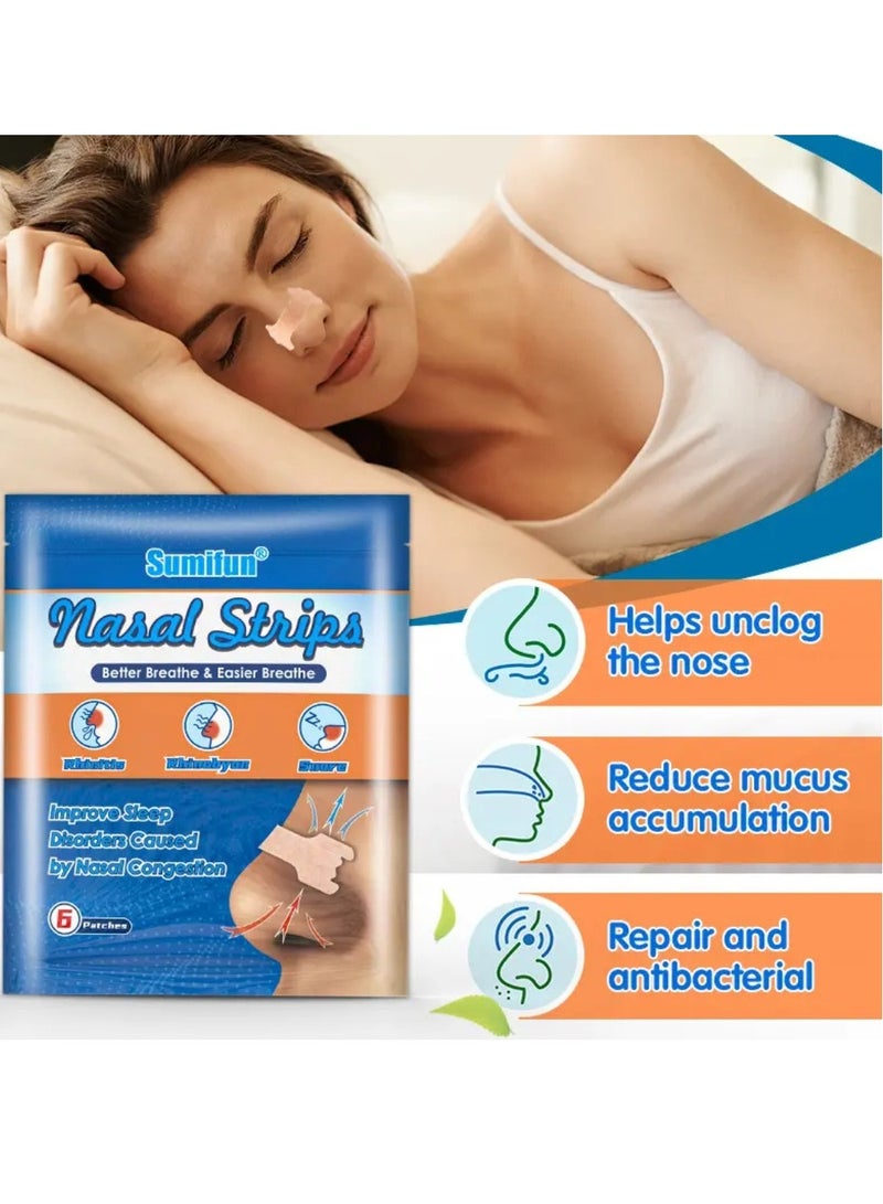 Sumifun 6 Pcs Nasal Strips Nose Strips for Breathing Nasal Congestion Breathe Better Nasal Congestion Relief Stops Snoring Anti Snoring Patch Breathing Plaster Patch Sleep Nose Patch - Image 4