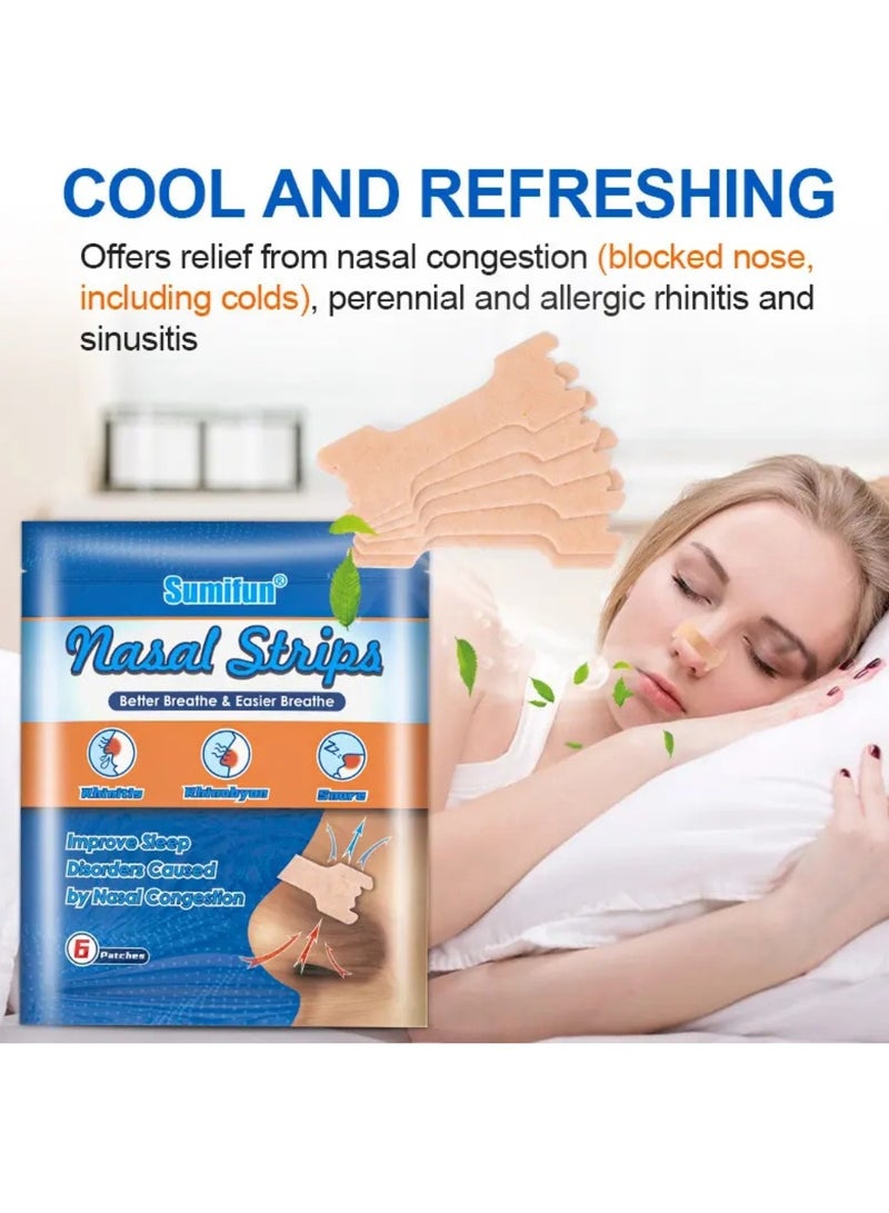 Sumifun 6 Pcs Nasal Strips Nose Strips for Breathing Nasal Congestion Breathe Better Nasal Congestion Relief Stops Snoring Anti Snoring Patch Breathing Plaster Patch Sleep Nose Patch - Image 5
