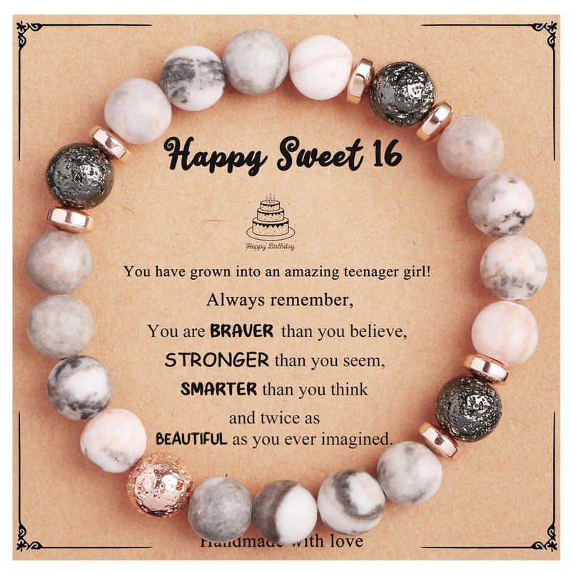 Yiyang Sweet 16 Gifts Natural Stone Stretch Bracelet 16th Birthday Gifts for Daughter, 16 Year Old Birthday Gift Ideas, Gifts Trendy Stuff 16 Year Old, Sweet 16 Bracelet - Image 1