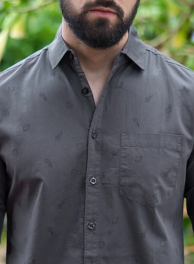 ديلينجر All Over Space Print Shirt with Chest Pocket by Styli