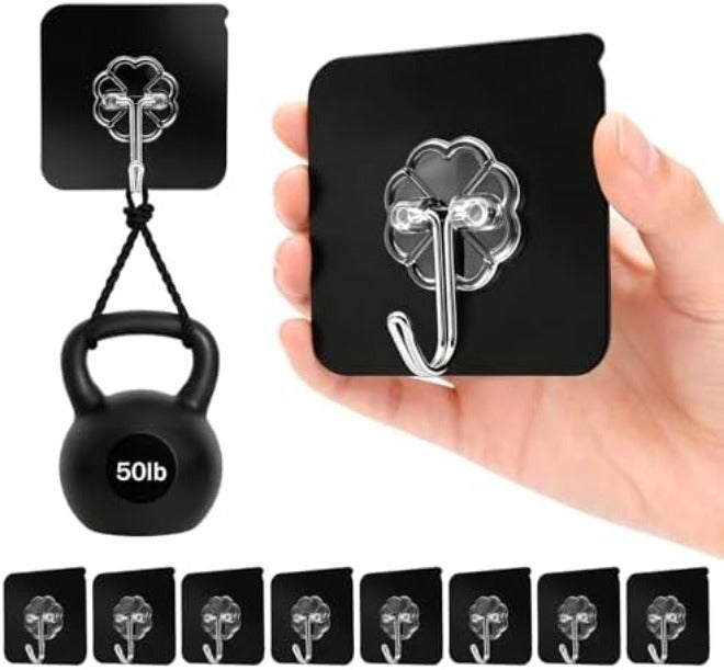 DDMY Heavy Duty Hook 24 Pack Self Adhesive Hooks for Hanging Wall Hooks Transparent Reusable Waterproof Adhesive Sticky Hook for Kitchen Curtain, Towel Bathroom,Coat Shower Door Utility No Damage - Image 1