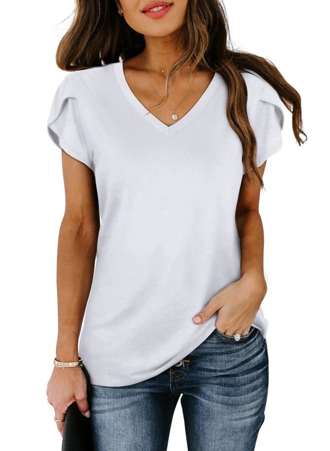 WIHOLL White T Shirts for Women Casual Summer Plus Size Short Sleeve V Neck Loose Fit Tee Top 3XL - Image 4