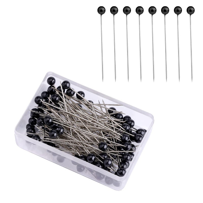 AIEX 100 Pieces Sewing Pins 4 cm Plastic Ball Head Straight Stitching Pins for Dressmakers Jewellery Decoration Art Crafts and Sewing Projects Black