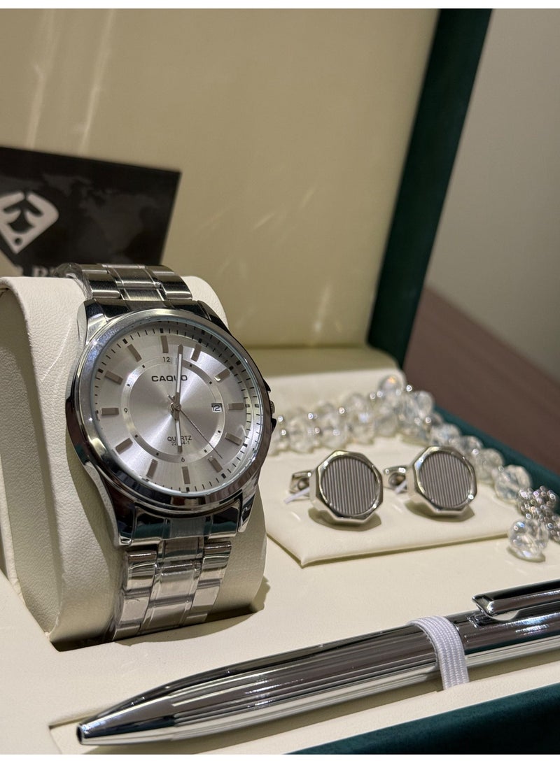 FANDER BLUE SILVER ROYAL SET  - MEN'S WATCH WITH PEN AND ROSAL | ELEGANT DESIGN WITH SILVER TOUCHES - Image 2