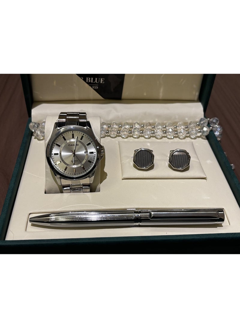 FANDER BLUE SILVER ROYAL SET  - MEN'S WATCH WITH PEN AND ROSAL | ELEGANT DESIGN WITH SILVER TOUCHES - Image 1