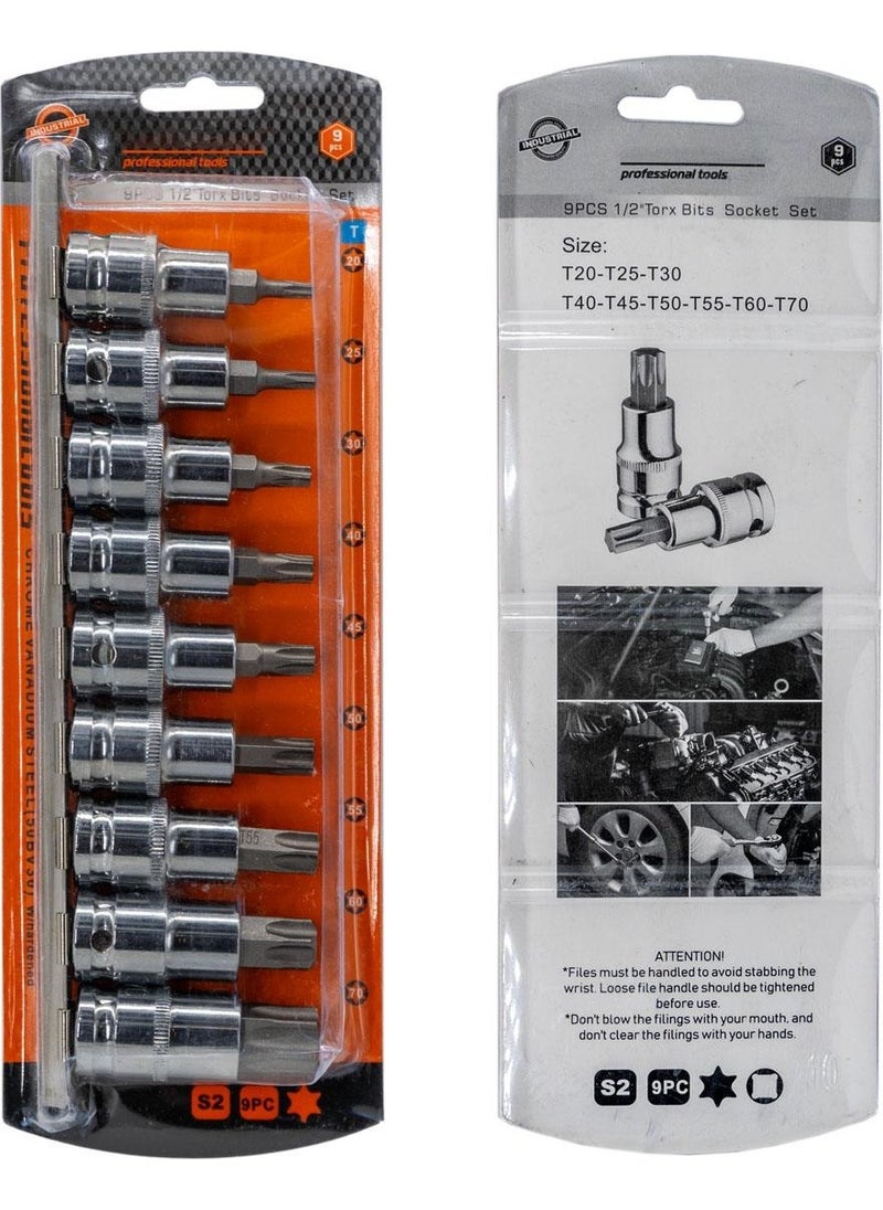 TiTi 6195 1/2" Torx Bit Socket Wrench Set 9 Pieces (With Rail)  - Image 2