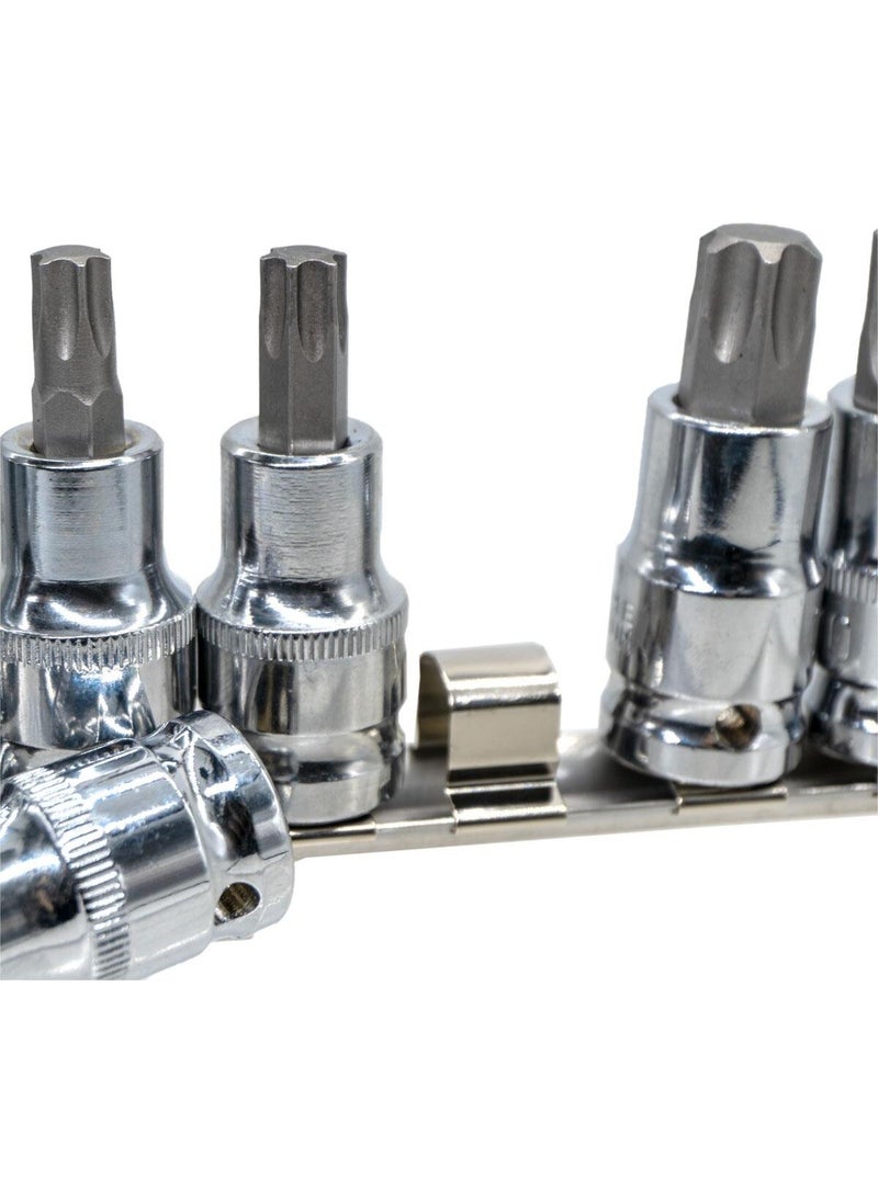 TiTi 6195 1/2" Torx Bit Socket Wrench Set 9 Pieces (With Rail)  - Image 4