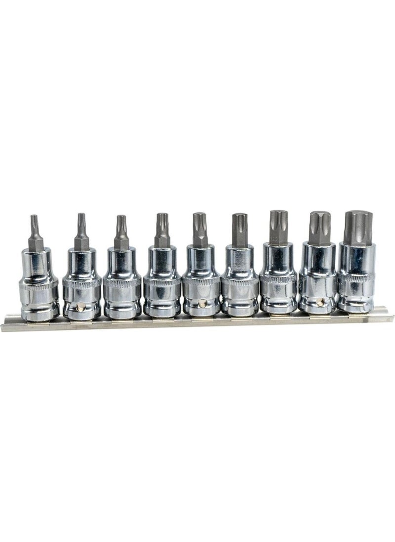 TiTi 6195 1/2" Torx Bit Socket Wrench Set 9 Pieces (With Rail)  - Image 1