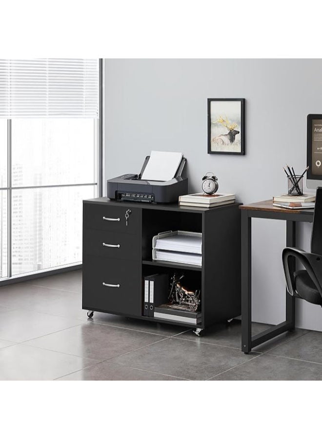 Markero Group Organize in Style The Sleek Industrial Office Cabinet with 5 Wheels, 3 Drawers, and Open Storage Compartments. - Image 1