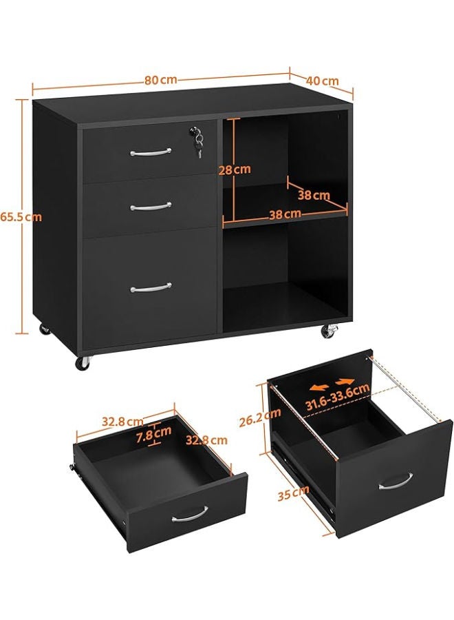 Markero Group Organize in Style The Sleek Industrial Office Cabinet with 5 Wheels, 3 Drawers, and Open Storage Compartments. - Image 2