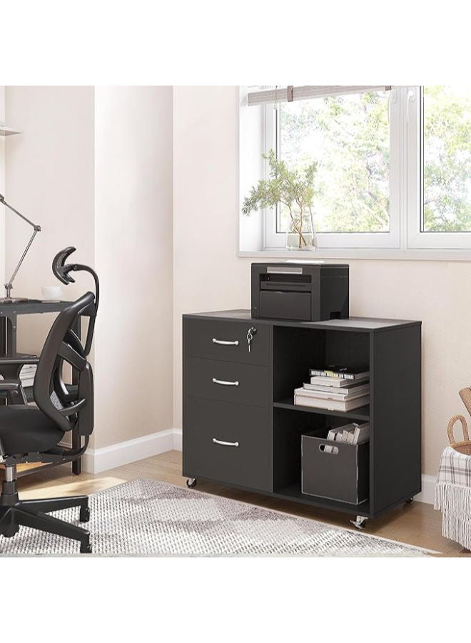 Markero Group Organize in Style The Sleek Industrial Office Cabinet with 5 Wheels, 3 Drawers, and Open Storage Compartments. - Image 4