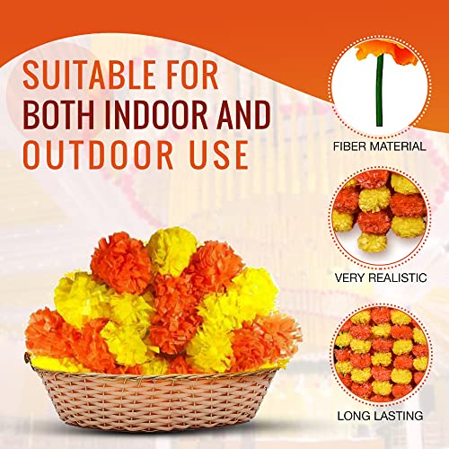 DIYANA IMPEX Marigold Garland for Decoration 5 Pcs of 5 feet Long Strands Artificial Marigold Flowers, Indian Décor for Pooja, Wedding Christmas, Events Decorations - Image 4