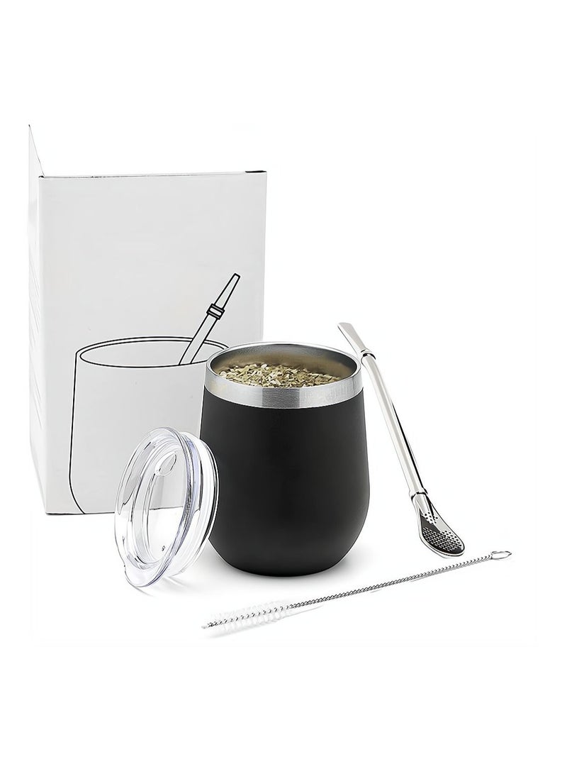 Excefore Mate Tea Cup And Bombilla Straw Set 12oz Double-wall Stainless Coffee Water Tea Cup Natural Mate Gourd Cup Kit For Mate tea Loose Leaf Drinking  - Image 1