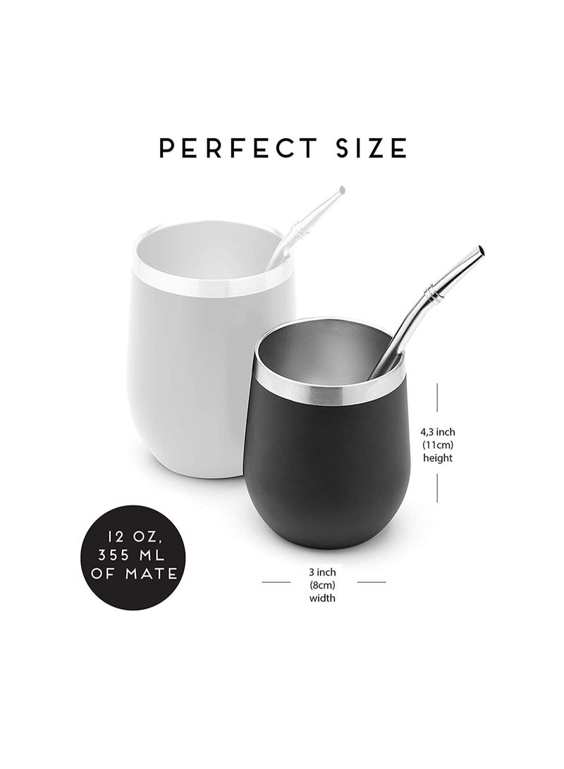 Excefore Mate Tea Cup And Bombilla Straw Set 12oz Double-wall Stainless Coffee Water Tea Cup Natural Mate Gourd Cup Kit For Mate tea Loose Leaf Drinking  - Image 2
