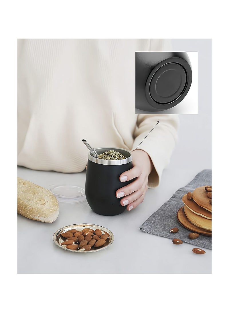 Excefore Mate Tea Cup And Bombilla Straw Set 12oz Double-wall Stainless Coffee Water Tea Cup Natural Mate Gourd Cup Kit For Mate tea Loose Leaf Drinking  - Image 3