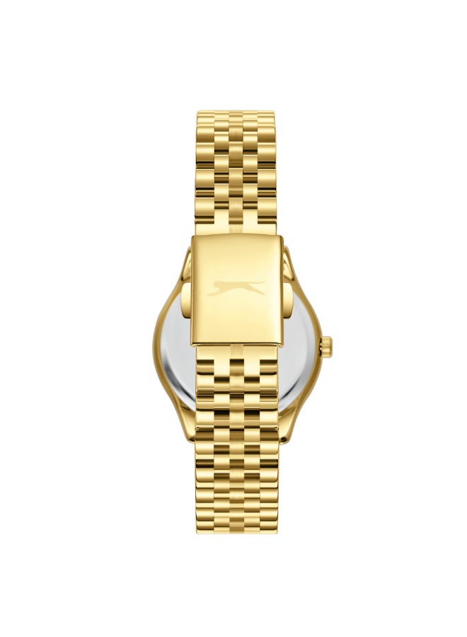 سلازنجر ساعة نسائية متعددة الوظائف بشاشة وسوار معدني ذهبي - Image 2