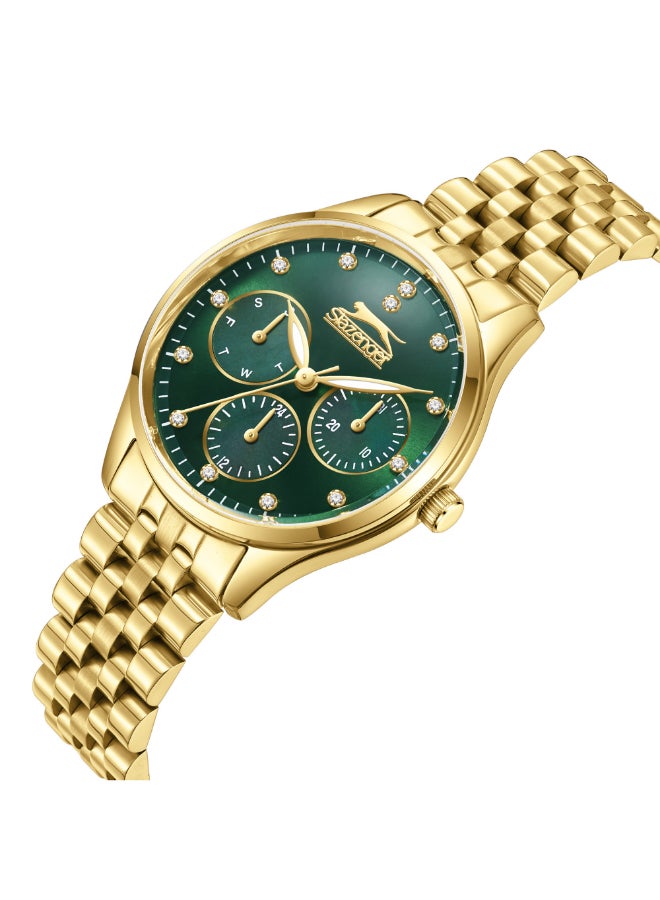 سلازنجر ساعة نسائية متعددة الوظائف بشاشة وسوار معدني ذهبي - Image 4