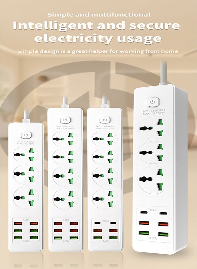 9 in 1 Power Strip with 3 Outlets & 6 USB Ports (2 USB-C + 4 USB-A, PD/QC 3.0) | 2M Extension Lead for Home/Office/Travel | Universal Socket - Image 3