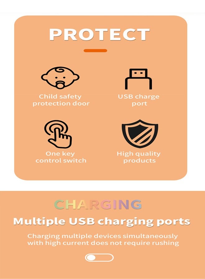 9 in 1 Power Strip with 3 Outlets & 6 USB Ports (2 USB-C + 4 USB-A, PD/QC 3.0) | 2M Extension Lead for Home/Office/Travel | Universal Socket - Image 4