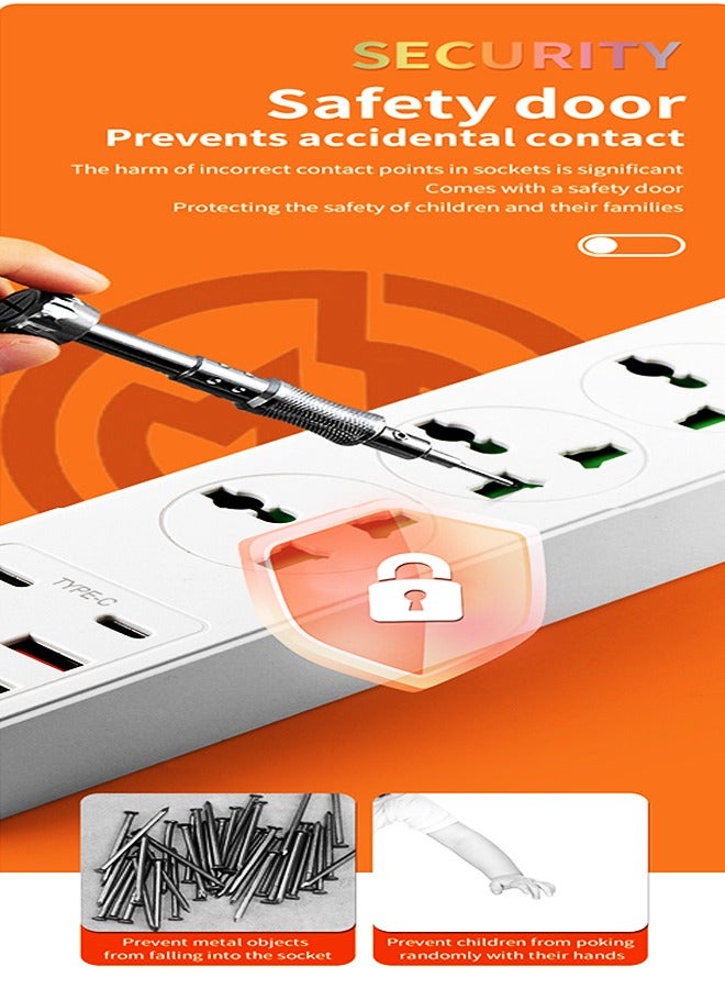 9 in 1 Power Strip with 3 Outlets & 6 USB Ports (2 USB-C + 4 USB-A, PD/QC 3.0) | 2M Extension Lead for Home/Office/Travel | Universal Socket - Image 5