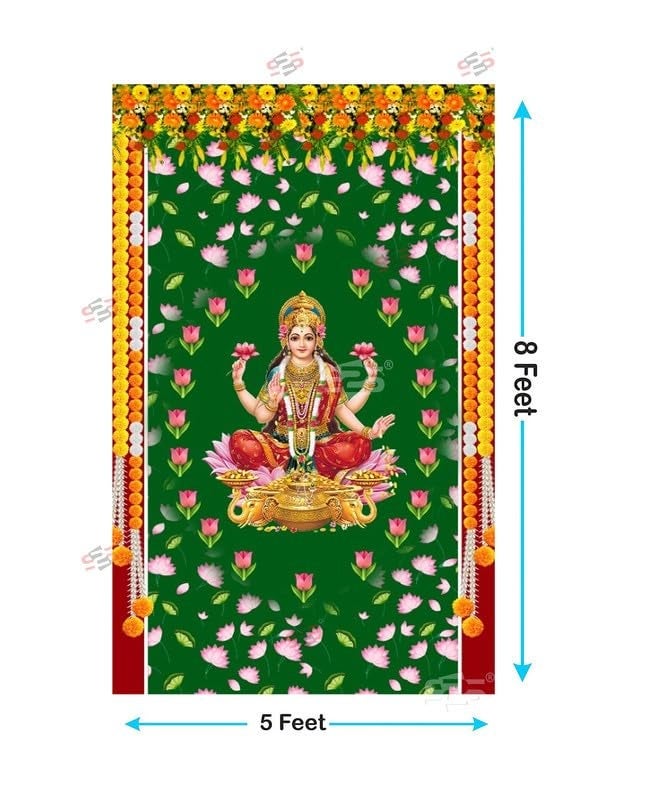 S2S Stylish Laxmi Backdrop Cloth for Pooja Decoration Traditional, Background Decoration Cloth | Curtain Cloth for All Festival, Functions & Ceremonies - (5 x 8 Feet) (LAXMI) - Image 2