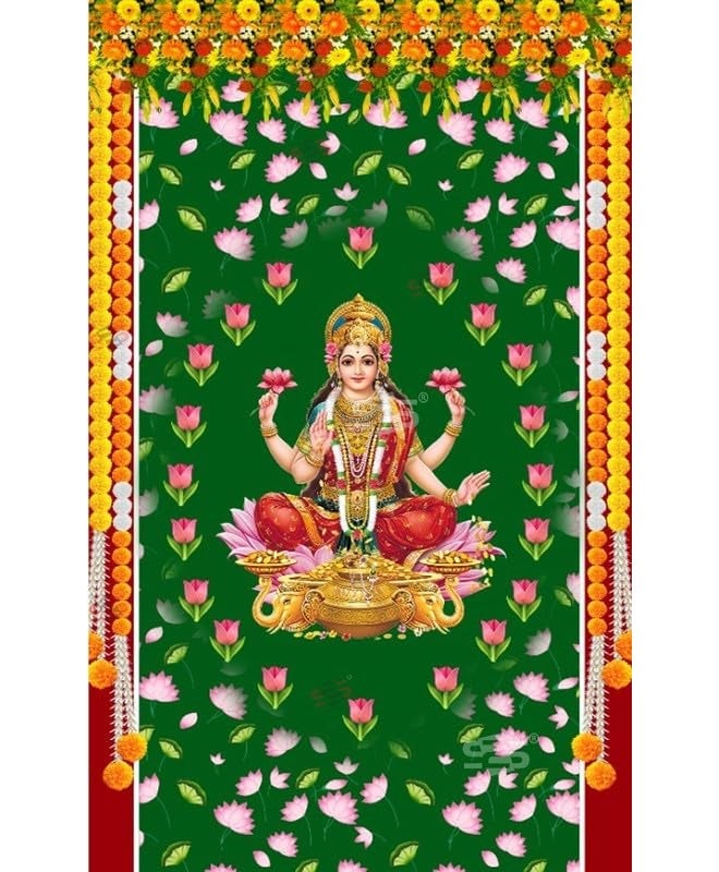 S2S Stylish Laxmi Backdrop Cloth for Pooja Decoration Traditional, Background Decoration Cloth | Curtain Cloth for All Festival, Functions & Ceremonies - (5 x 8 Feet) (LAXMI) - Image 1