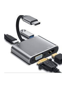 Zero USB C to HDMI VGA Adapter, 4-in-1 Type C Hub with USB C Charging, HDMI & VGA Dual Output, USB 3.0 Port for Samsung S9/S8, MacBook, Nintendo Switch, Surface Book - Silver  - Image 1