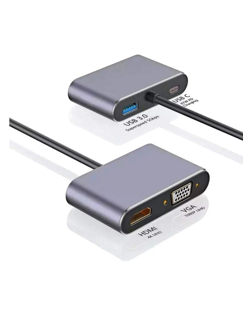 زيرو محول نوع سي من USB C الى HDMI وVGA وUSB 3 بمنفذ شحن متوافق مع سامسونج S9-S8-نوت 9-8-ابل ماك بوك-نينتندو سويتش - فضي  - Image 2