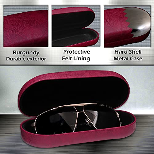 MyEyeglassCase - Men Sunglasses Case - Medium to Large Eyeglass Holder Hard Shell - Glasses Case Heavy Duty Design Aviators Frames - Pouch & Cleaning Cloth Included (AS87 Burgundy) - Image 3
