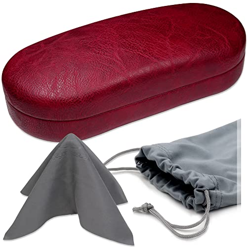MyEyeglassCase - Men Sunglasses Case - Medium to Large Eyeglass Holder Hard Shell - Glasses Case Heavy Duty Design Aviators Frames - Pouch & Cleaning Cloth Included (AS87 Burgundy) - Image 1