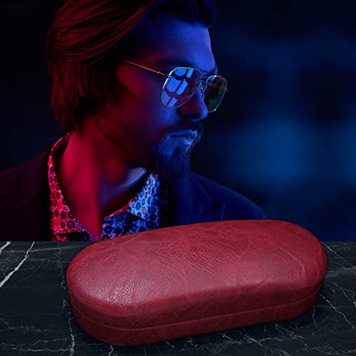 MyEyeglassCase - Men Sunglasses Case - Medium to Large Eyeglass Holder Hard Shell - Glasses Case Heavy Duty Design Aviators Frames - Pouch & Cleaning Cloth Included (AS87 Burgundy) - Image 2
