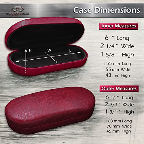 MyEyeglassCase - Men Sunglasses Case - Medium to Large Eyeglass Holder Hard Shell - Glasses Case Heavy Duty Design Aviators Frames - Pouch & Cleaning Cloth Included (AS87 Burgundy) - Image 4