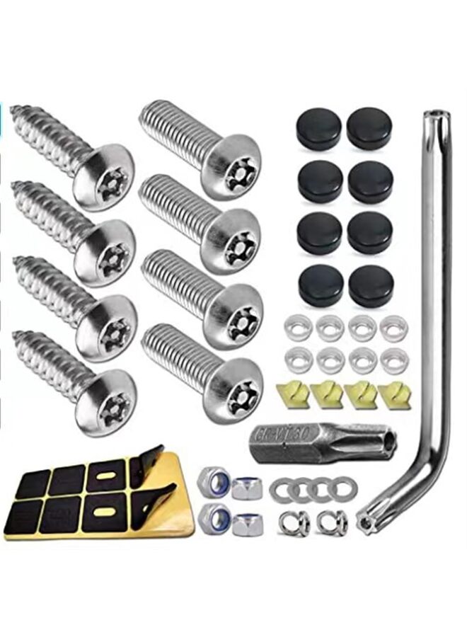 Non Theft License Plate Screws- Stainless Steel Bolts Fasteners Kits for Car Tag Frame Holder, Tamper Resistant Mounting Hardware,Security Screw Set,Rust Proof,Chrome Screw Caps Cover - Image 1