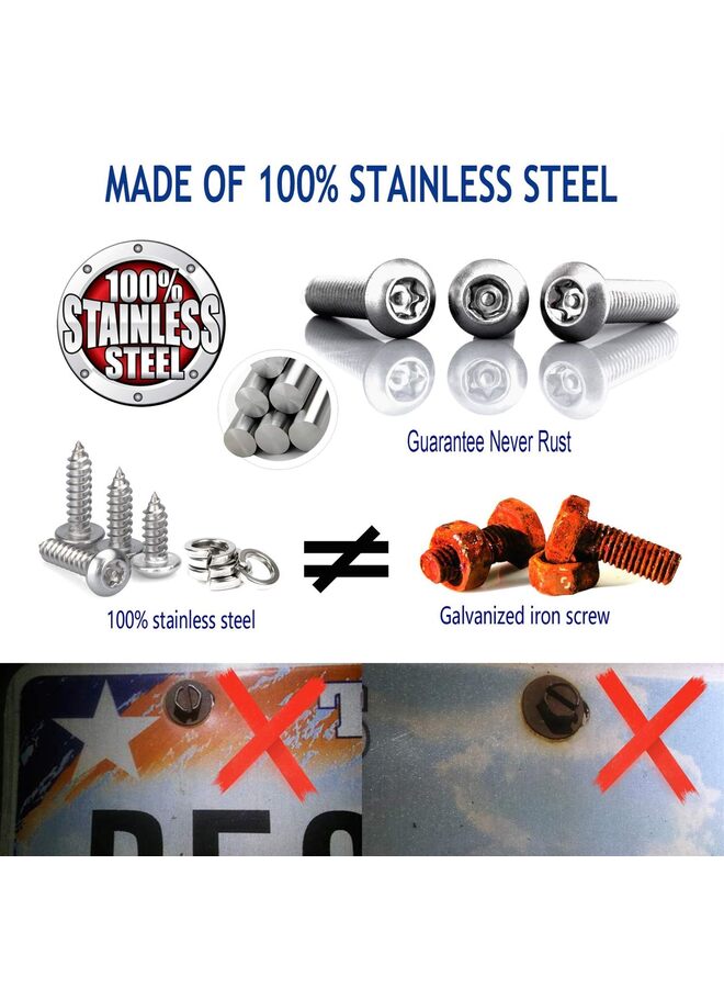 Non Theft License Plate Screws- Stainless Steel Bolts Fasteners Kits for Car Tag Frame Holder, Tamper Resistant Mounting Hardware,Security Screw Set,Rust Proof,Chrome Screw Caps Cover - Image 2