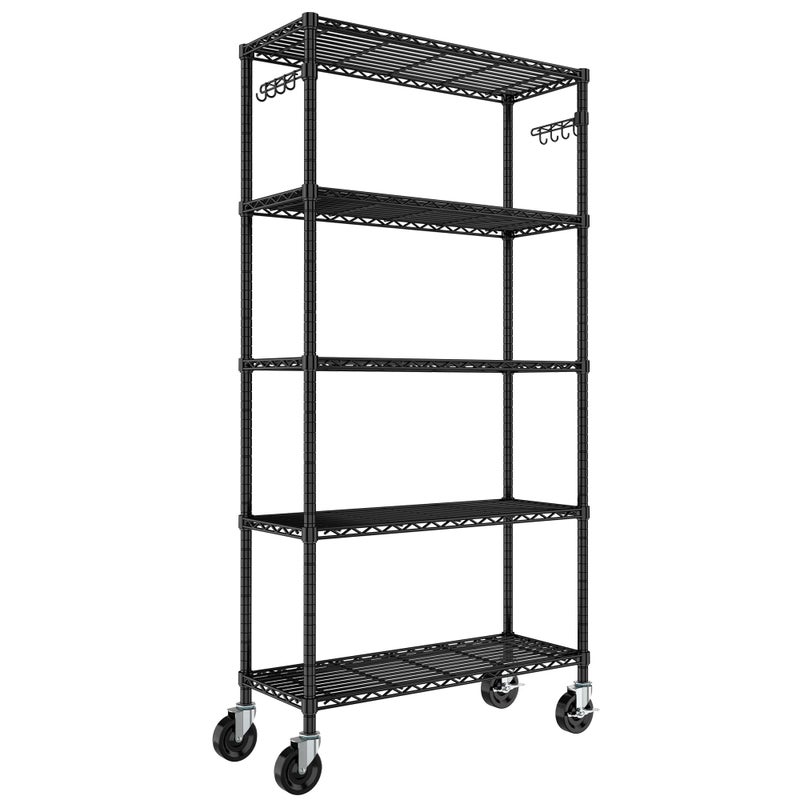 Folews Folews Heavy Duty Storage Shelves 5Tier Wire Shelving Unit with Wheels  Adjustable Feet Metal Shelf Rack for Garage Kitchen Pantry Laundry Room 400 Lbs Per Shelf  14x36x75 