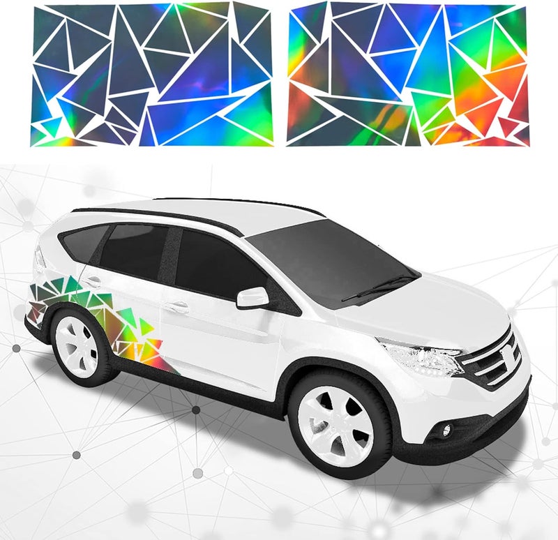 ATMOMO 2 Pieces Holographic Laser Triangle Car Decals Vinyl Sticker - Image 1