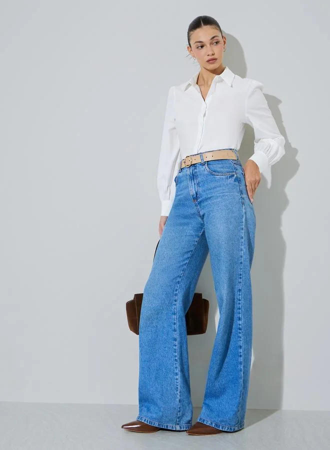 ستايلي Off White Puff Sleeve Fitted Shirt
