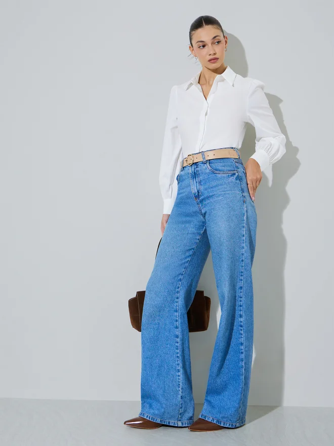 Styli Styli Off White Puff Sleeve Fitted Shirt