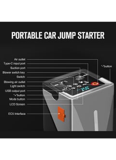 EzzySo Car Jump Starter Electric Air Blower Car Air Compressor1000A 14.8V 150PSI 12000mAh Inflation Pump Suction Blowing all-in-one New 14.8V Multi-function Jump Starter Booster 3L Diesel Smart Jumper with Display and Emergency Light  - Image 5