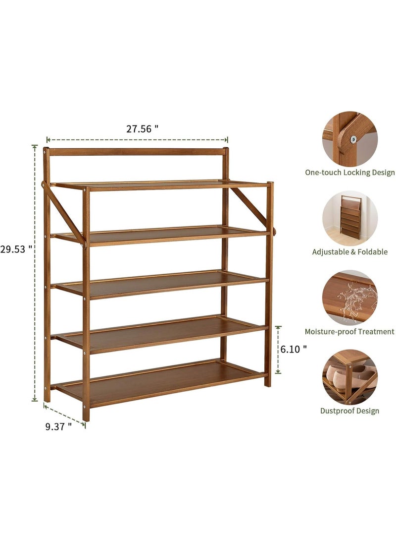 5-Tier Adjustable Bamboo Shoe Rack, Space-Saving Shoe Organizer for Entryway, Closet, Hallway - Brown - Image 3