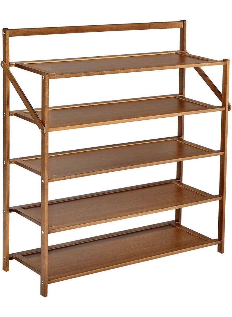 5-Tier Adjustable Bamboo Shoe Rack, Space-Saving Shoe Organizer for Entryway, Closet, Hallway - Brown - Image 1