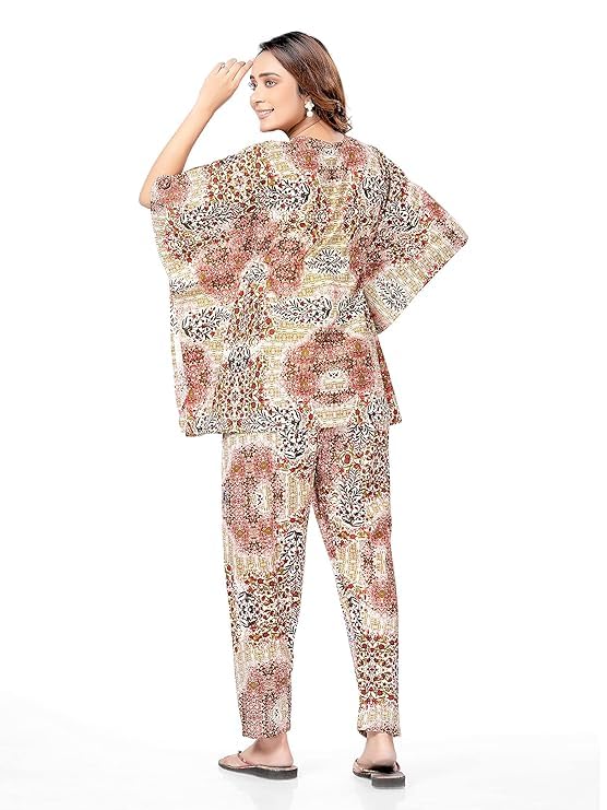 NEGLIGEE Women's Night Dress Cotton Printed Co Ord Set for Women | Night Suit Pyjama Set 2 pcs Casual Daywear Outfits (Free Size, Chiku) - Image 4