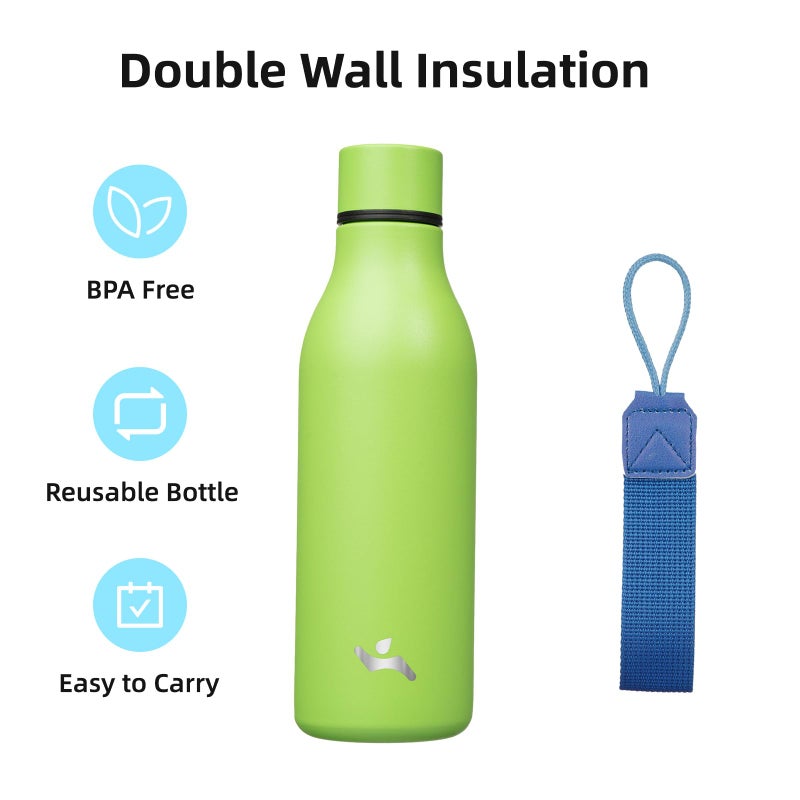 Konokyo Insulated Water Bottle With Strap 18 Oz Double Wall Stainless Steel Vacuum Bottles Metal Water Flask Green - Image 3