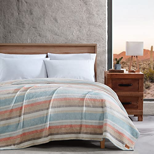 Wrangler Queen Size Blanket Super Soft Reversible Plush Fleece Bedding Throw Blanket for Couch or Bed Glen Canyon Stripe Blue - Image 1
