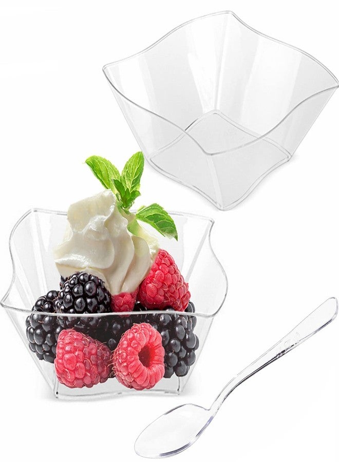 TOFLEN 50ct 5 oz Small Plastic Dessert Cups with Spoons, Clear Appetizer Cups for Parties Mini Serving Bowls, Hors D'oeuvres Plates - Image 1