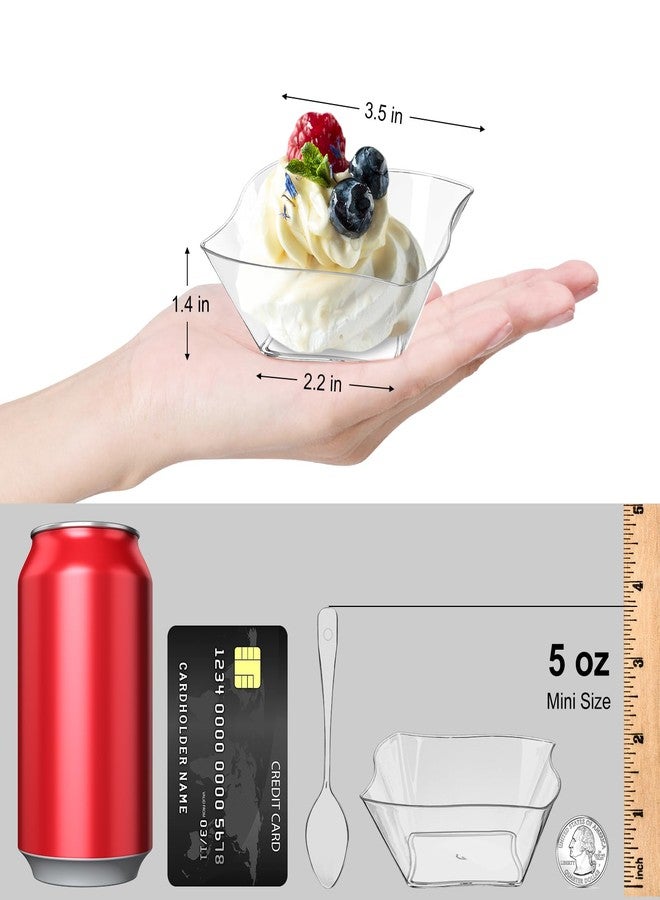 TOFLEN 50ct 5 oz Small Plastic Dessert Cups with Spoons, Clear Appetizer Cups for Parties Mini Serving Bowls, Hors D'oeuvres Plates - Image 2