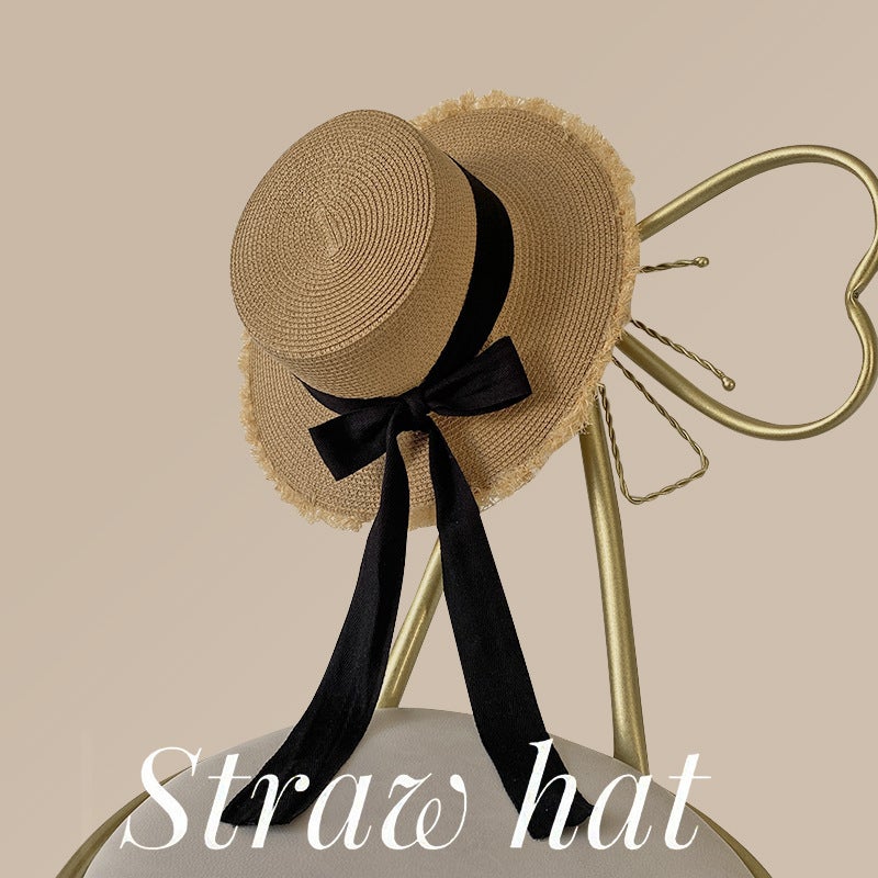 قبعة قش نسائية لحماية من الشمس بحافة كبيرة تصميم إنستغرام شياوكينغ للسفر في الربيع والصيف عطلة على الشاطئ موري الحلوة تناسب جميع الأزياء بحزام بيج - Image 2