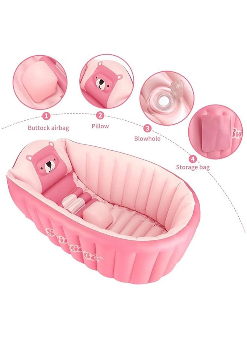Beauenty - Baby Inflatable Bathtub, Foldable Travel Bath, Baby Shower with Baby Mat, Non-Slip Baby Pool,Suitable for Children Aged 0-6 years (Pink) - Image 1