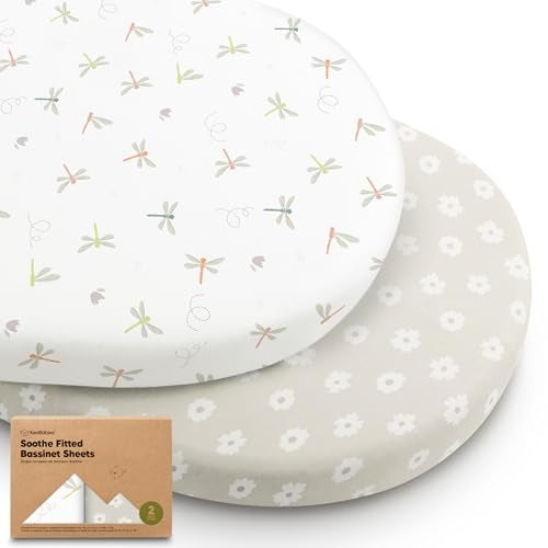 KeaBabies 2-Pack Organic Bassinet Sheets for Girls, Boys - 100% Cotton Bassinet Mattress Sheets Compatible with Halo Bassinest Swivel Sleeper, Graco, Baby Delight, Chicco, Unisex Fitted Bassinet Sheets (Meadow) - Image 1